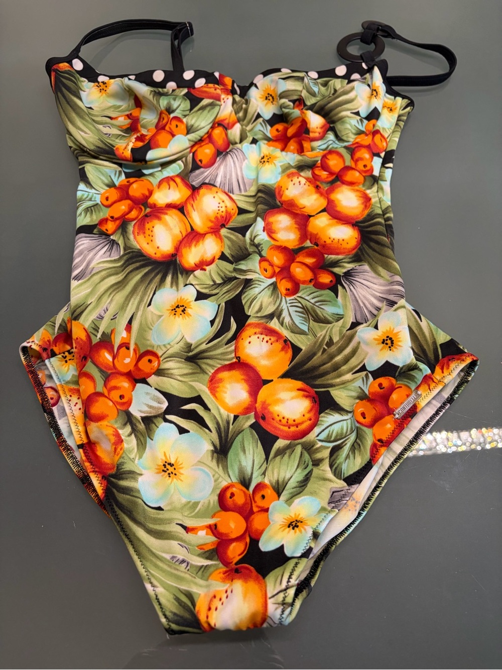 Felina Orange Floral One-Piece Swimsuit with Black Trim